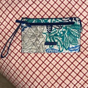 Vera Bradley Teal and Gray Floral Wristlet